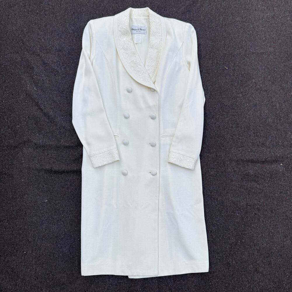 Women's Vintage 90's Danny & Nicole White Ivory Lace Breasted Blazer Dress Sz 4P
